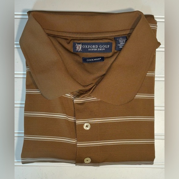 Oxford Golf Other - Oxford Golf Men's Sz XL 100% Polyester Brown Striped Shirt Length 31", Chest 25"